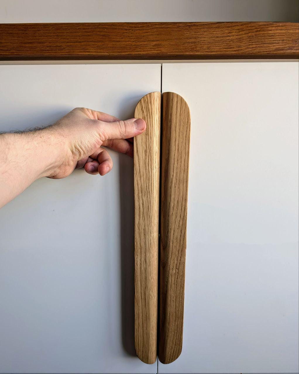 Oak Cabinet Handle – Long Minimalist Wooden Drawer Pull (Single Piece)
