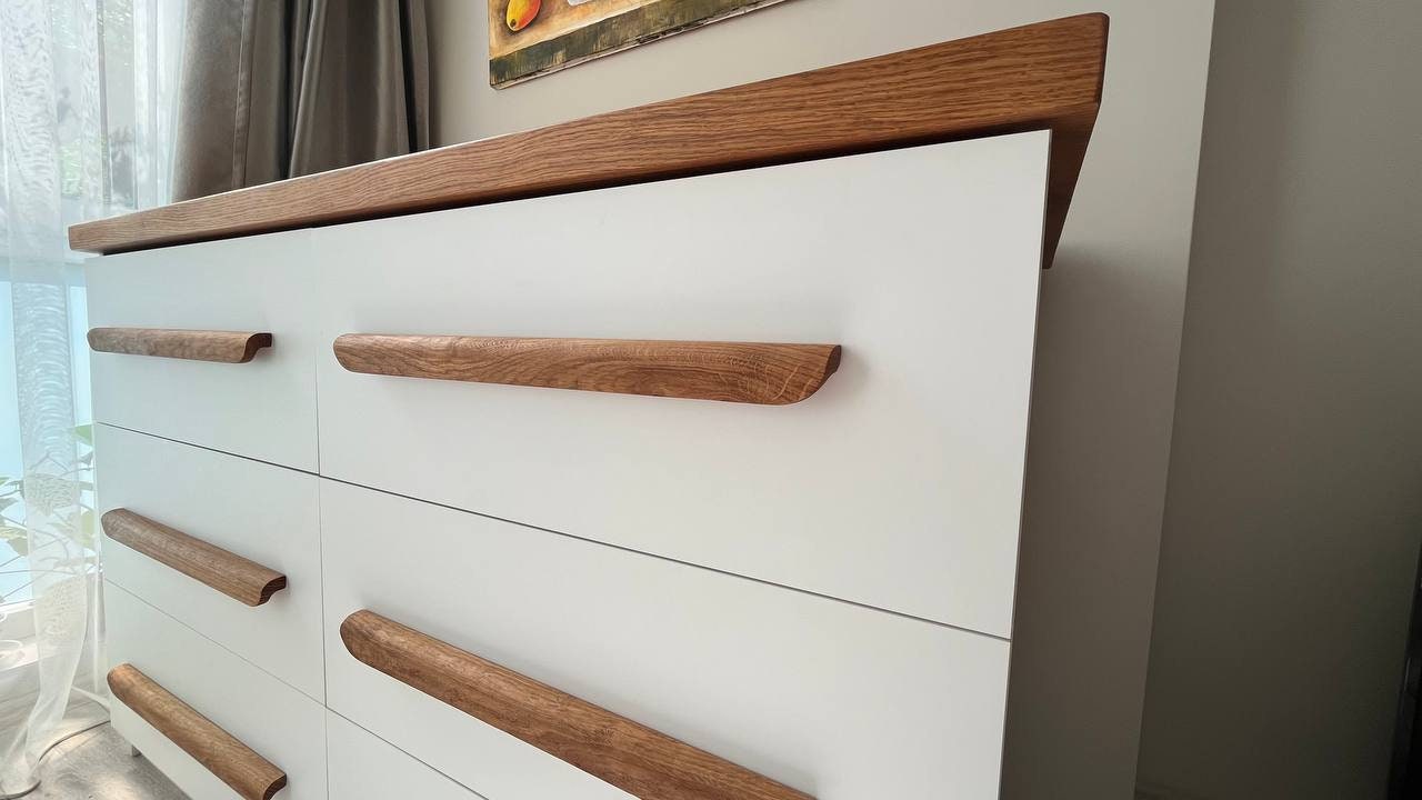 Long Oak Cabinet Handle – 16 to 23 Inch Minimalist Wooden Drawer Pull
