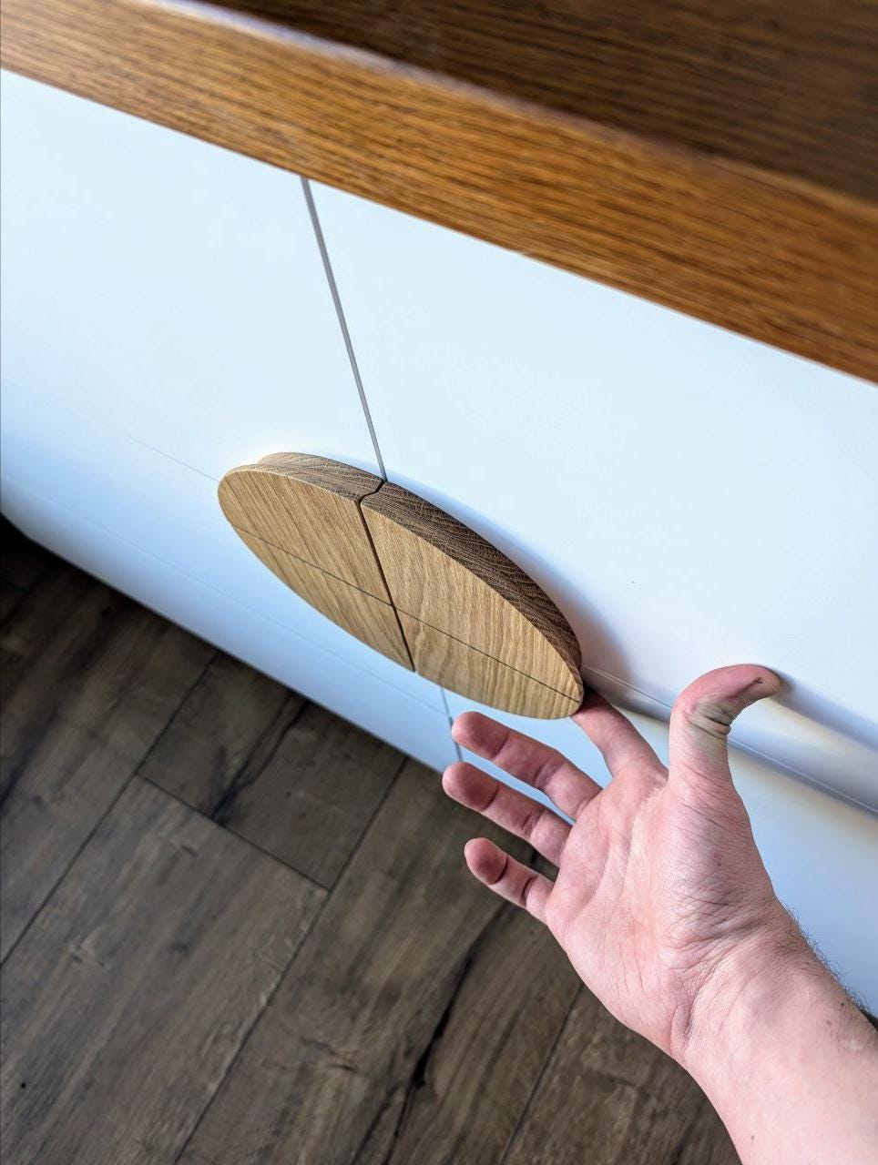 Set of 4 Half Moon Oak Handles – Solid Wood Cabinet Pulls and Drawer Knobs