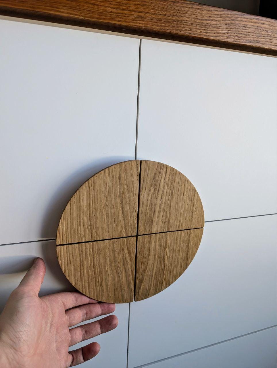 Set of 4 Half Moon Oak Handles – Solid Wood Cabinet Pulls and Drawer Knobs
