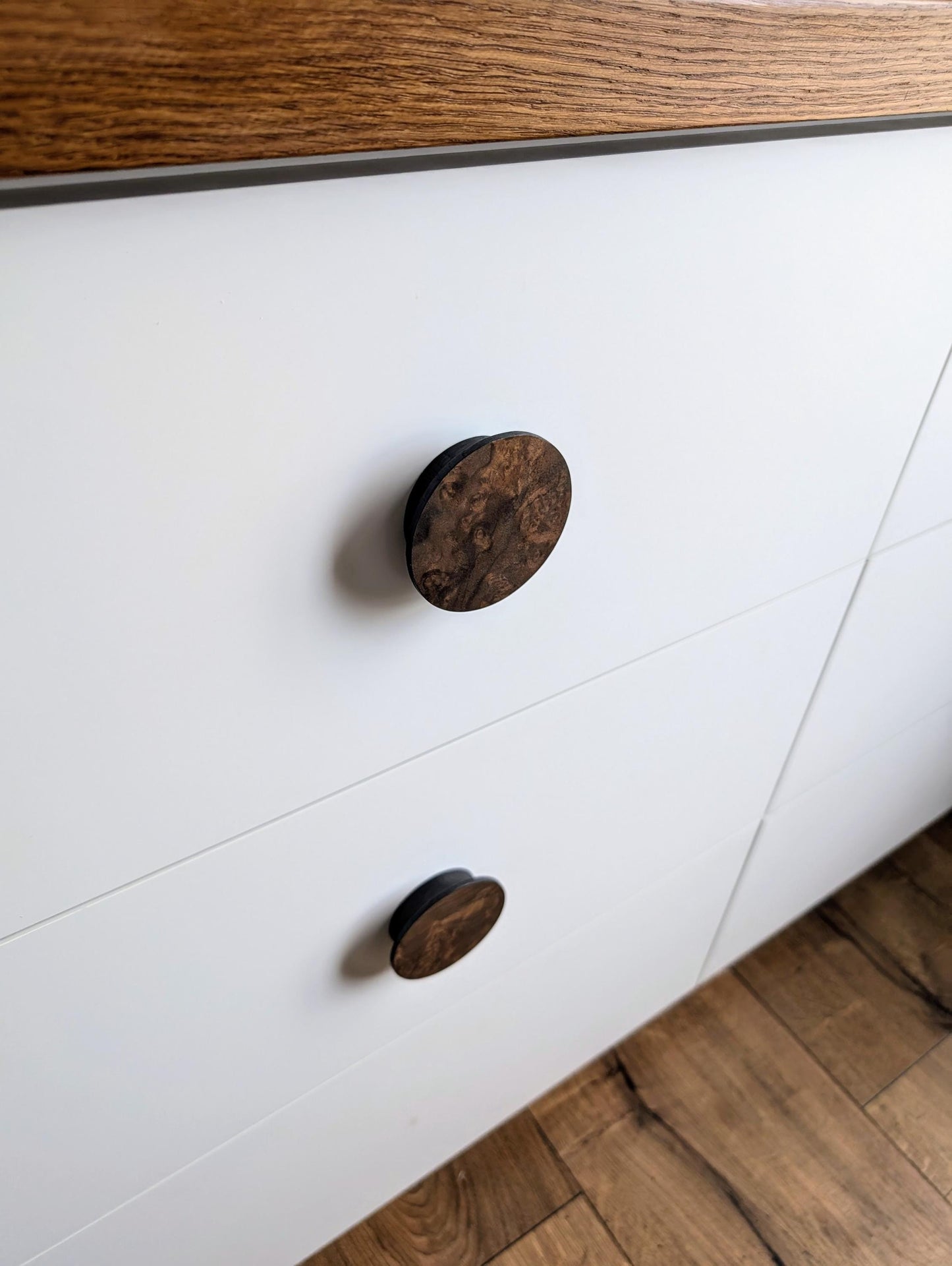 American Walnut Veneer Knob – Round Wooden Drawer Pull
