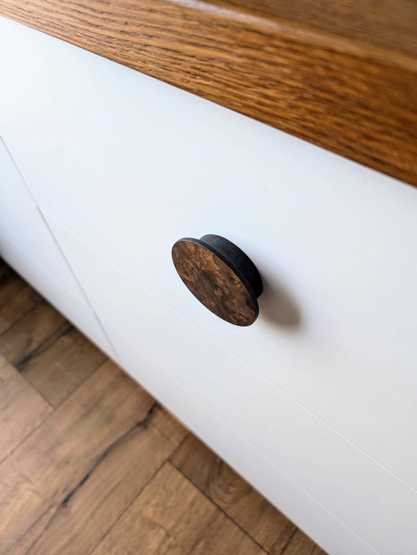 American Walnut Veneer Knob – Round Wooden Drawer Pull