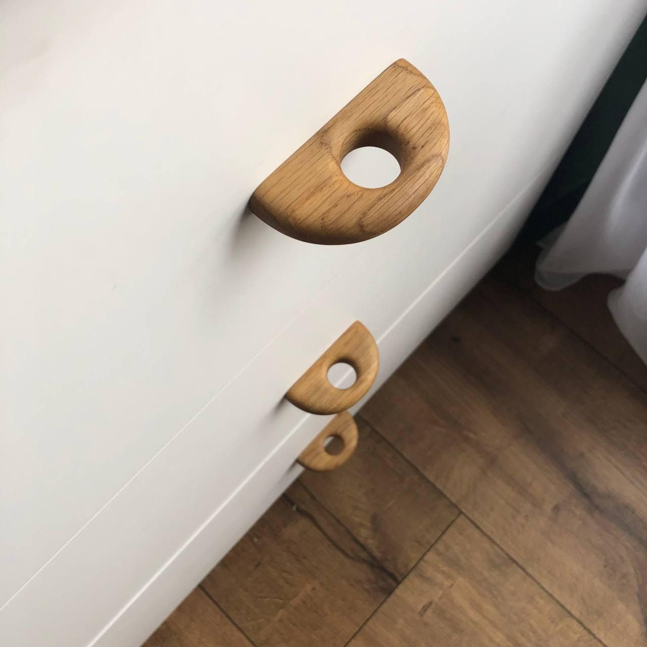 Short Oak Cabinet Handle – 3 Inch Minimalist Wooden Drawer Pull