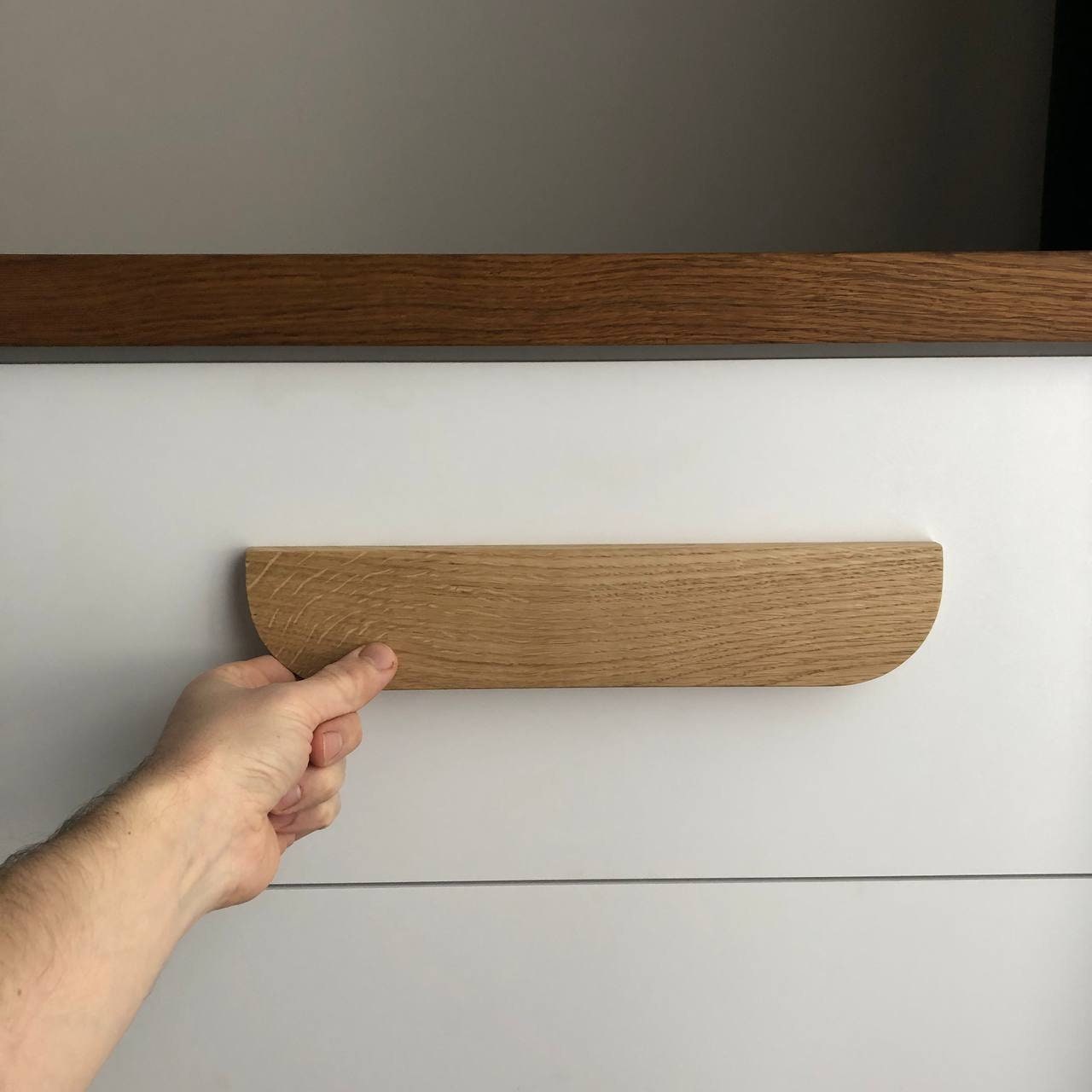 Wide Oak Cabinet Handle – Long Minimalist Wooden Drawer Pull
