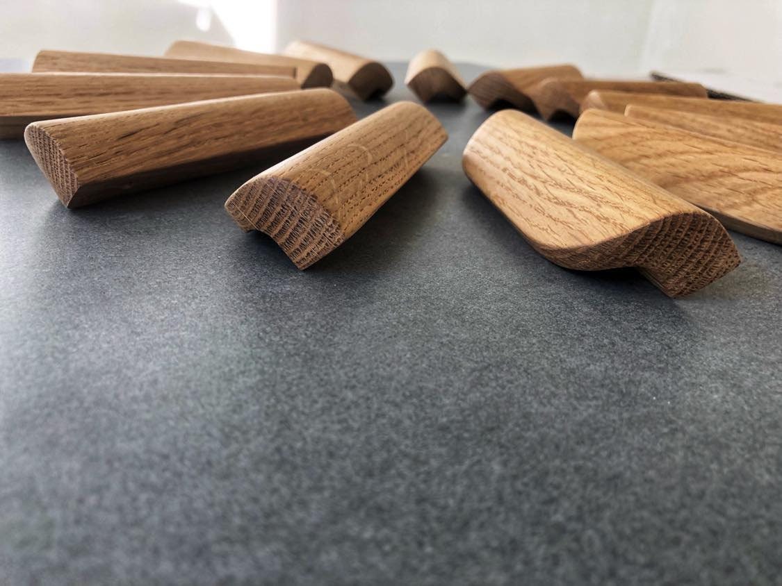 Set of 12 Oak Handles – 5 Inch Minimalist Wooden Cabinet Pulls