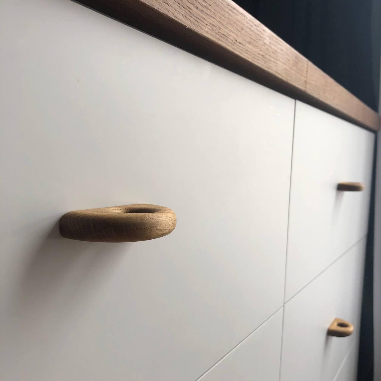 Short Oak Cabinet Handle – 3 Inch Minimalist Wooden Drawer Pull