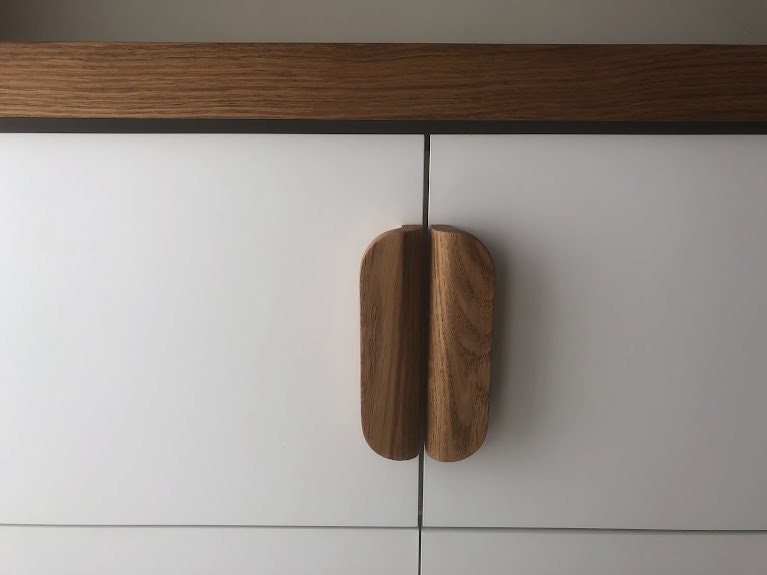 Set of 12 Oak Handles – 5 Inch Minimalist Wooden Cabinet Pulls