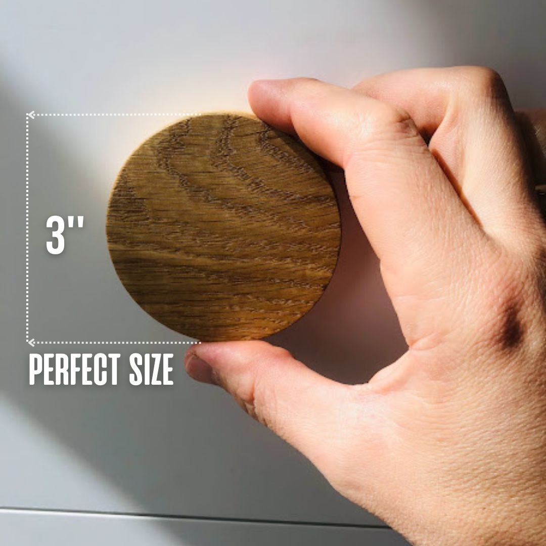 Round Oak Knob – Solid Wood Drawer Pull for Cabinets and Wardrobes