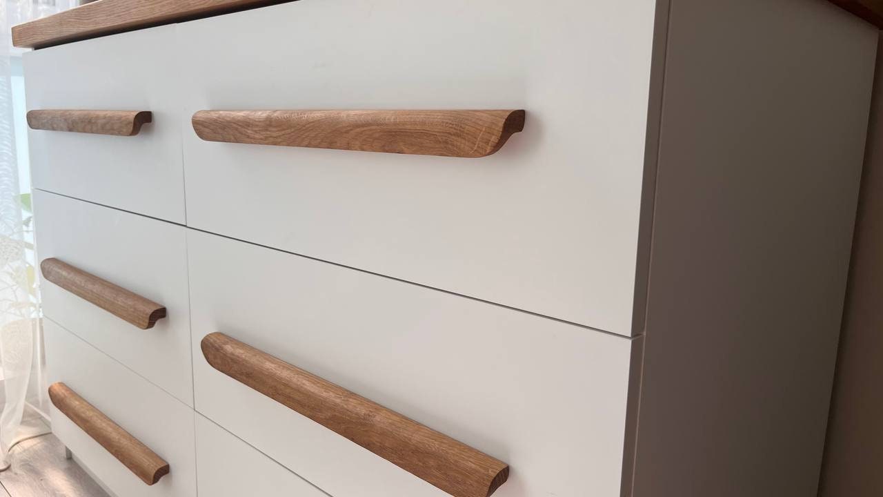 Long Oak Cabinet Handle – 16 to 23 Inch Minimalist Wooden Drawer Pull