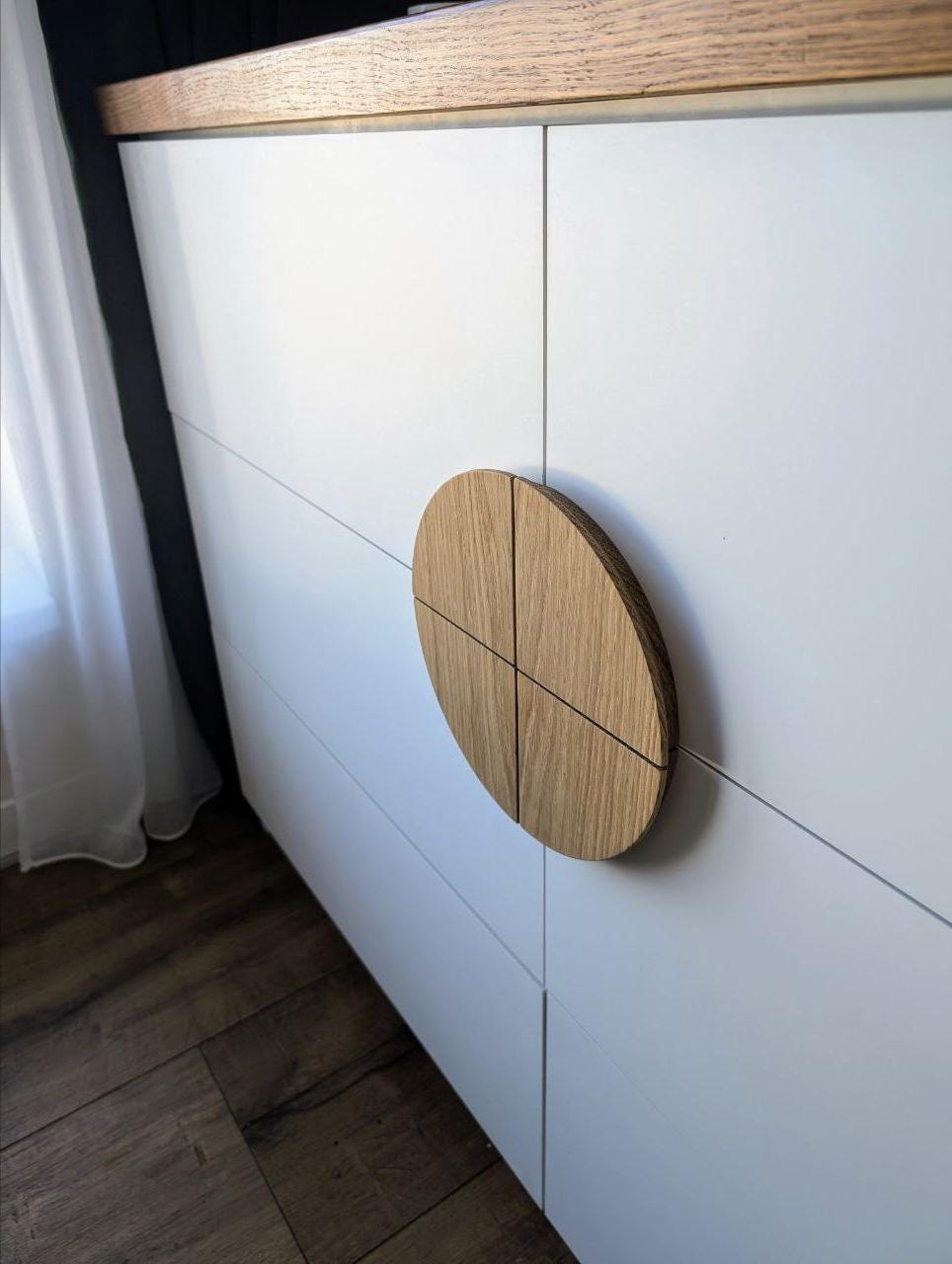 Set of 4 Half Moon Oak Handles – Solid Wood Cabinet Pulls and Drawer Knobs