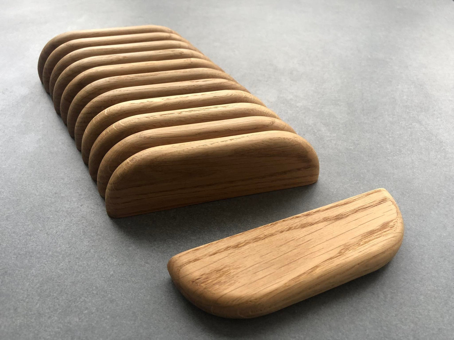 Ultra Thin Oak Cabinet Handle – Long Minimalist Wooden Drawer Pull