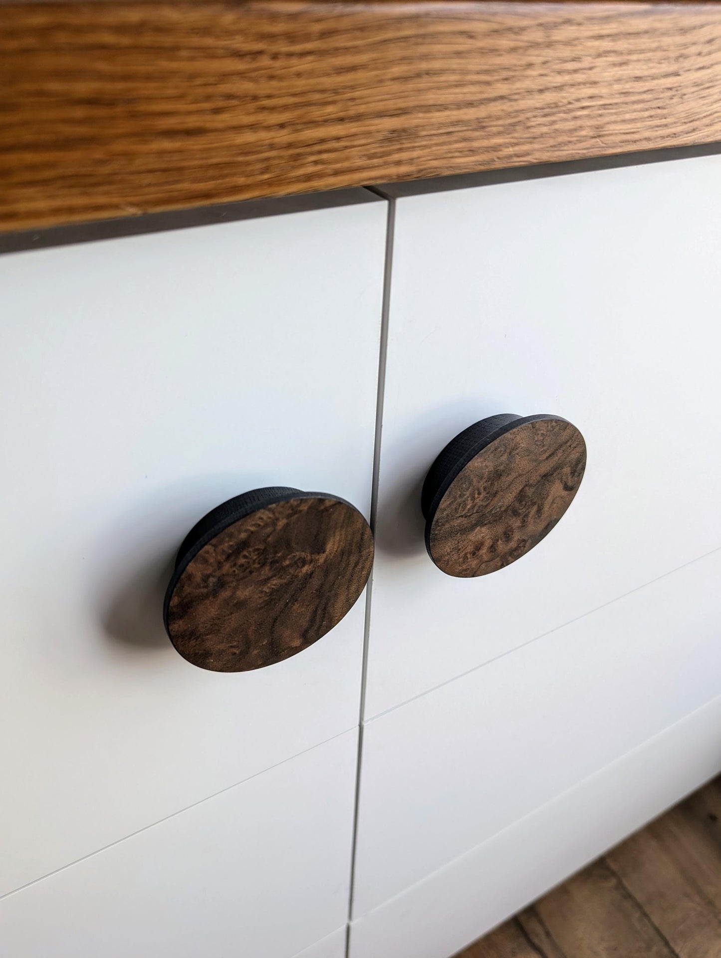 American Walnut Veneer Knob – Round Wooden Drawer Pull