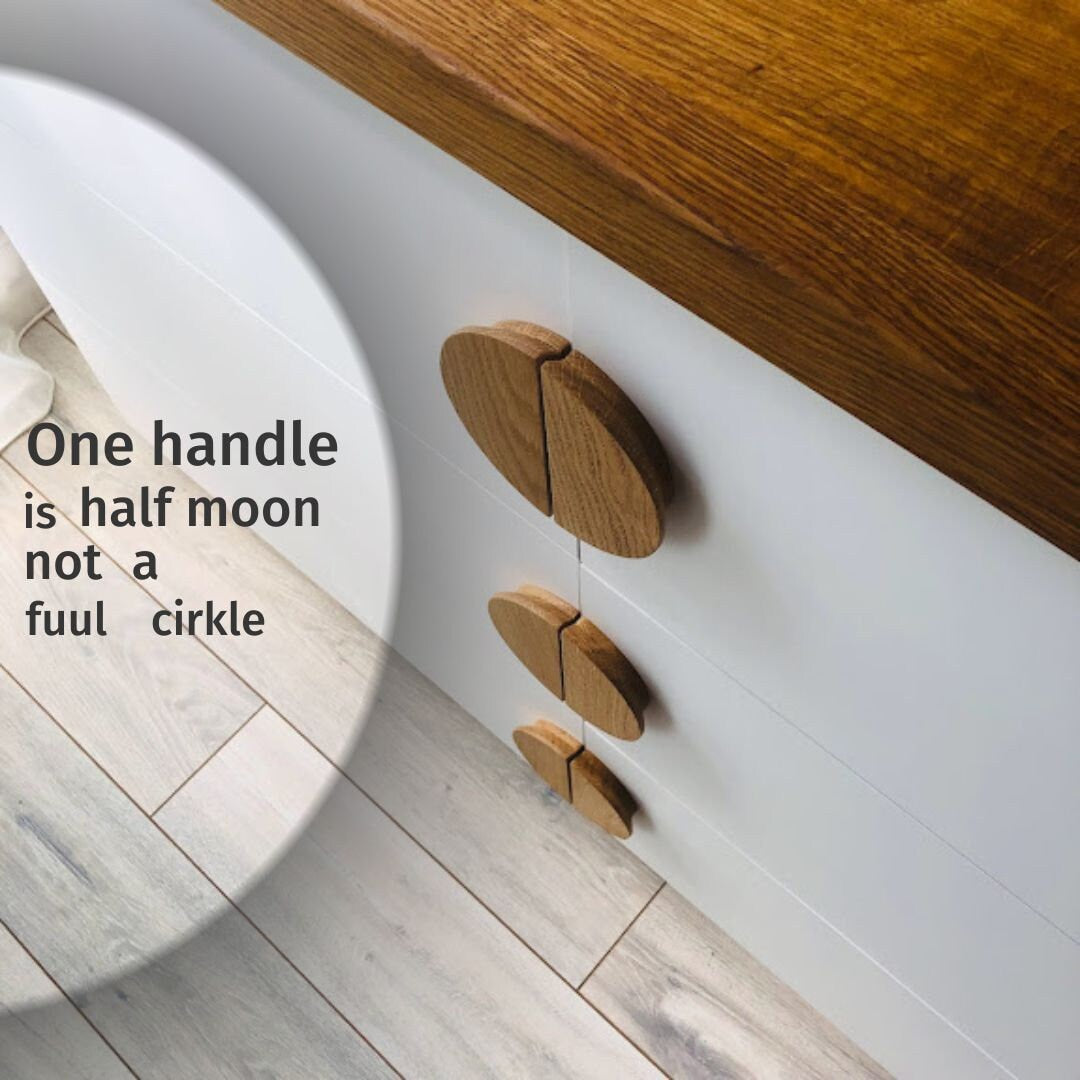 Half Moon Oak Cabinet Handle Solid Wood Drawer Pull Modern Wardrobe Knob