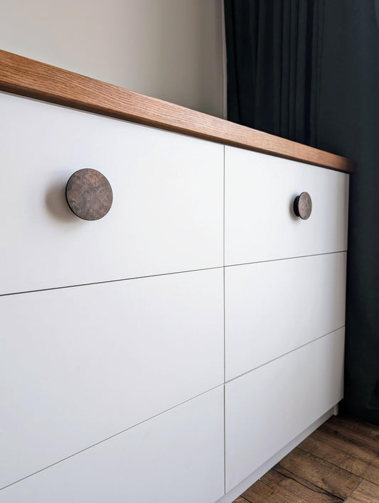 American Walnut Veneer Knob – Round Wooden Drawer Pull