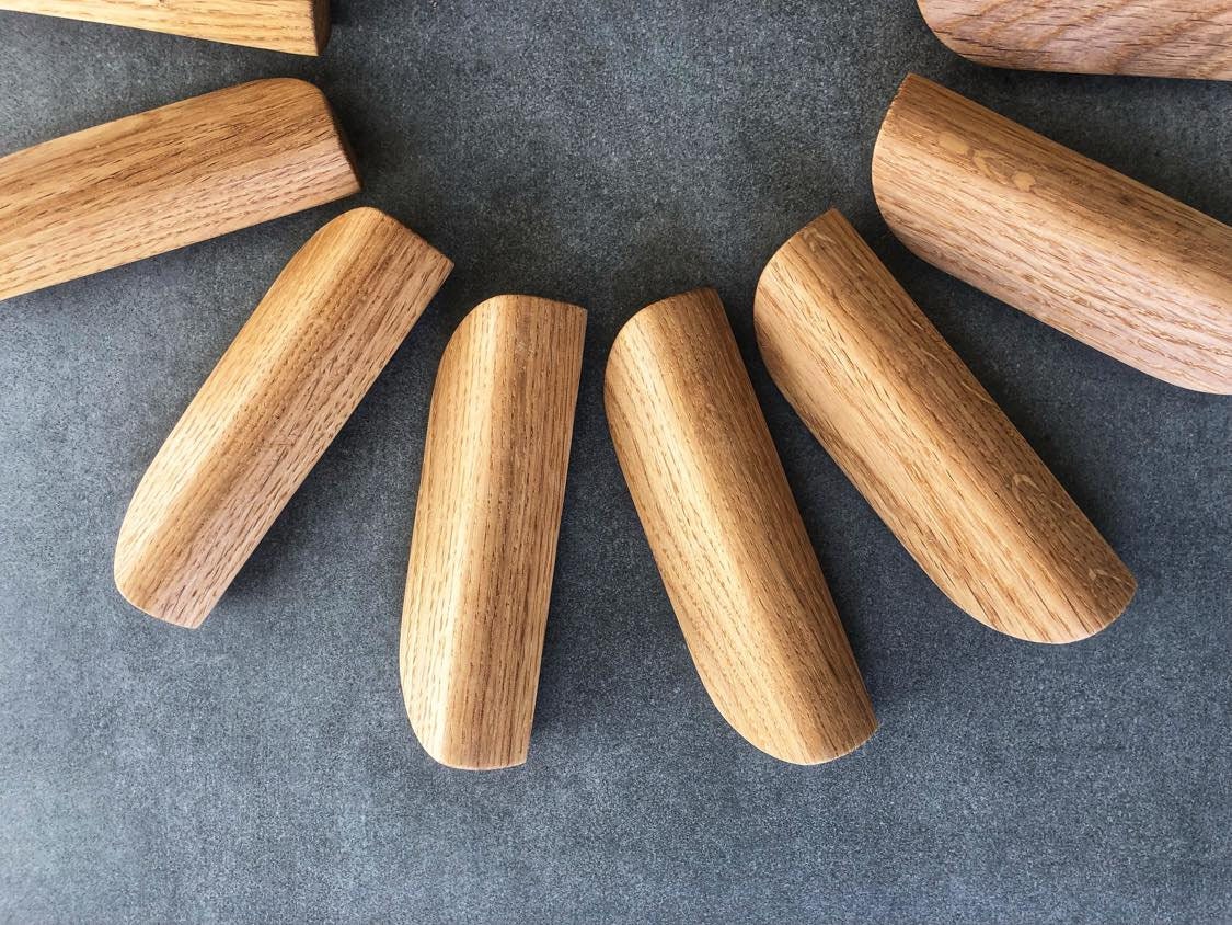 Set of 12 Oak Handles – 5 Inch Minimalist Wooden Cabinet Pulls