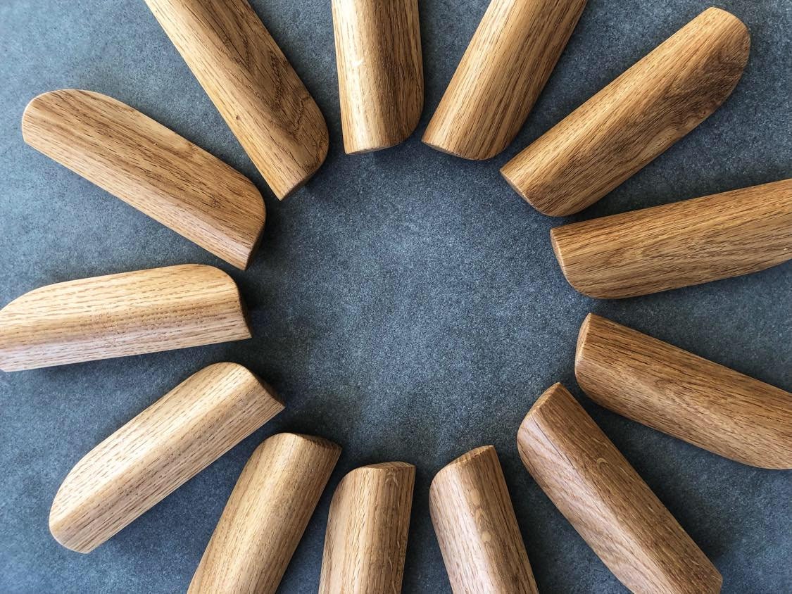 Set of 12 Oak Handles – 5 Inch Minimalist Wooden Cabinet Pulls