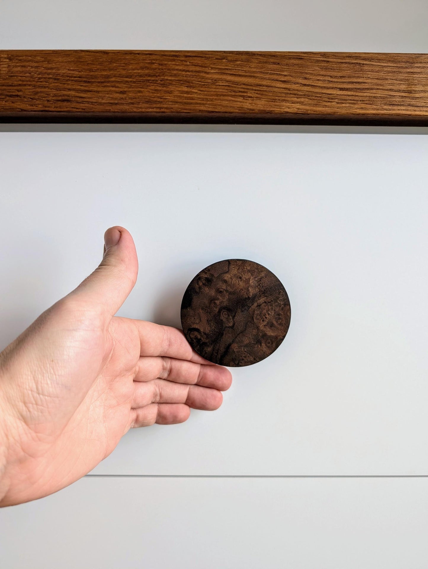 American Walnut Veneer Knob – Round Wooden Drawer Pull