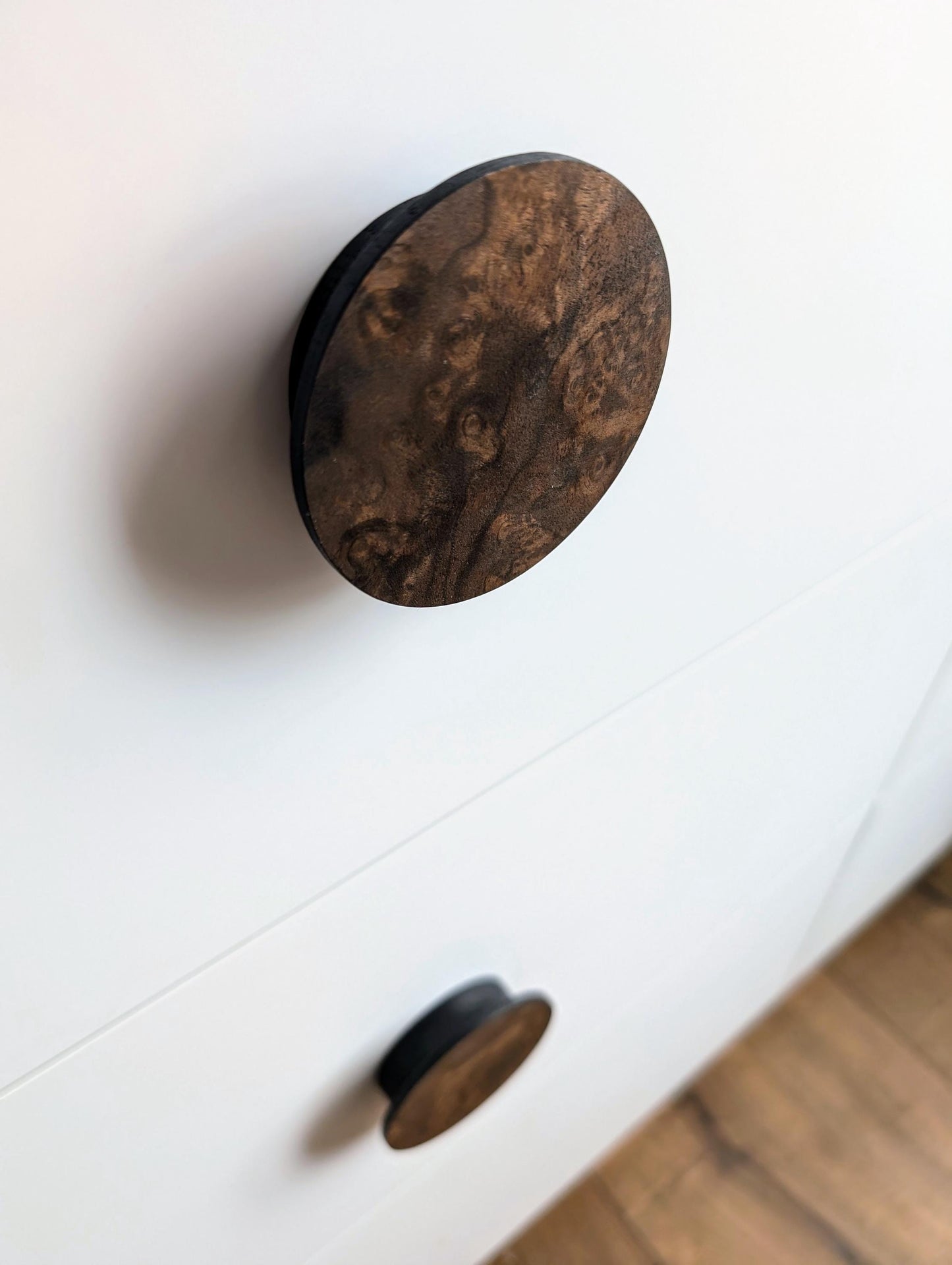 American Walnut Veneer Knob – Round Wooden Drawer Pull
