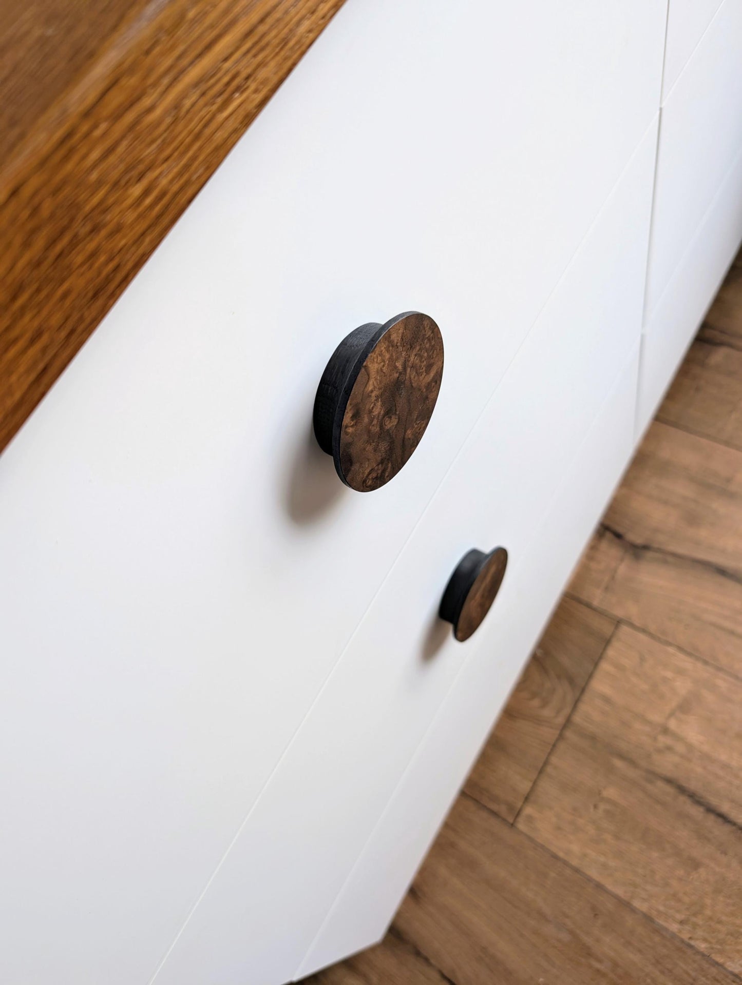 American Walnut Veneer Knob – Round Wooden Drawer Pull