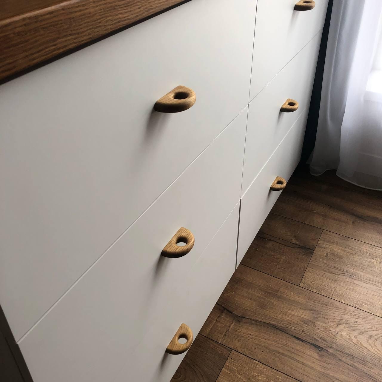 Short Oak Cabinet Handle – 3 Inch Minimalist Wooden Drawer Pull