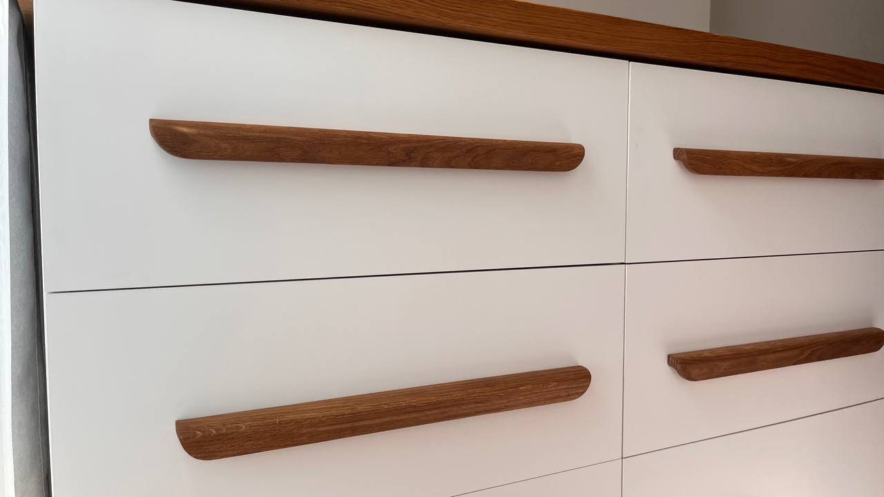Long Oak Cabinet Handle – 16 to 23 Inch Minimalist Wooden Drawer Pull