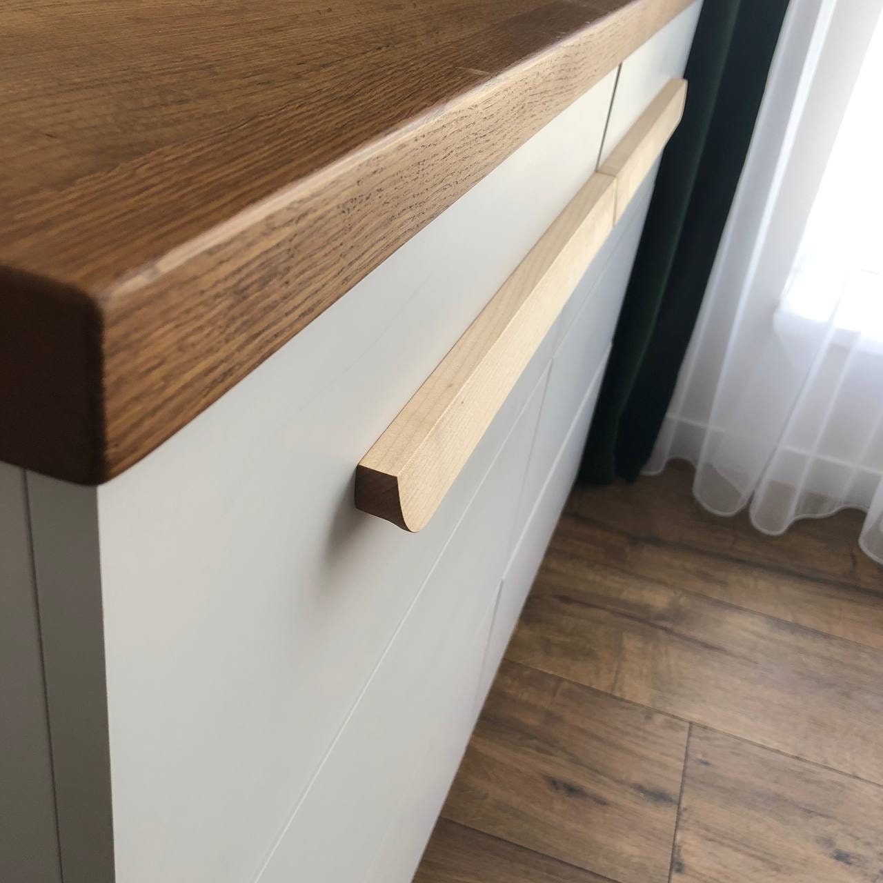 Maple Cabinet Handle Pair – Long Minimalist Wooden Drawer Pulls (Left & Right)