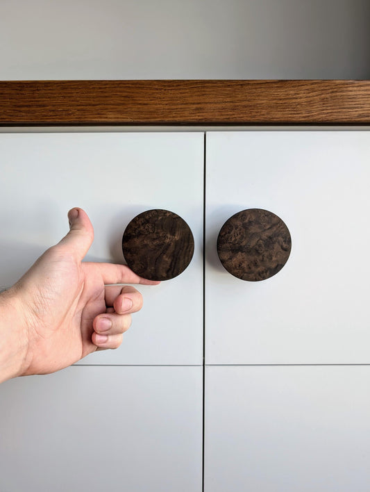 American Walnut Veneer Knob – Round Wooden Drawer Pull
