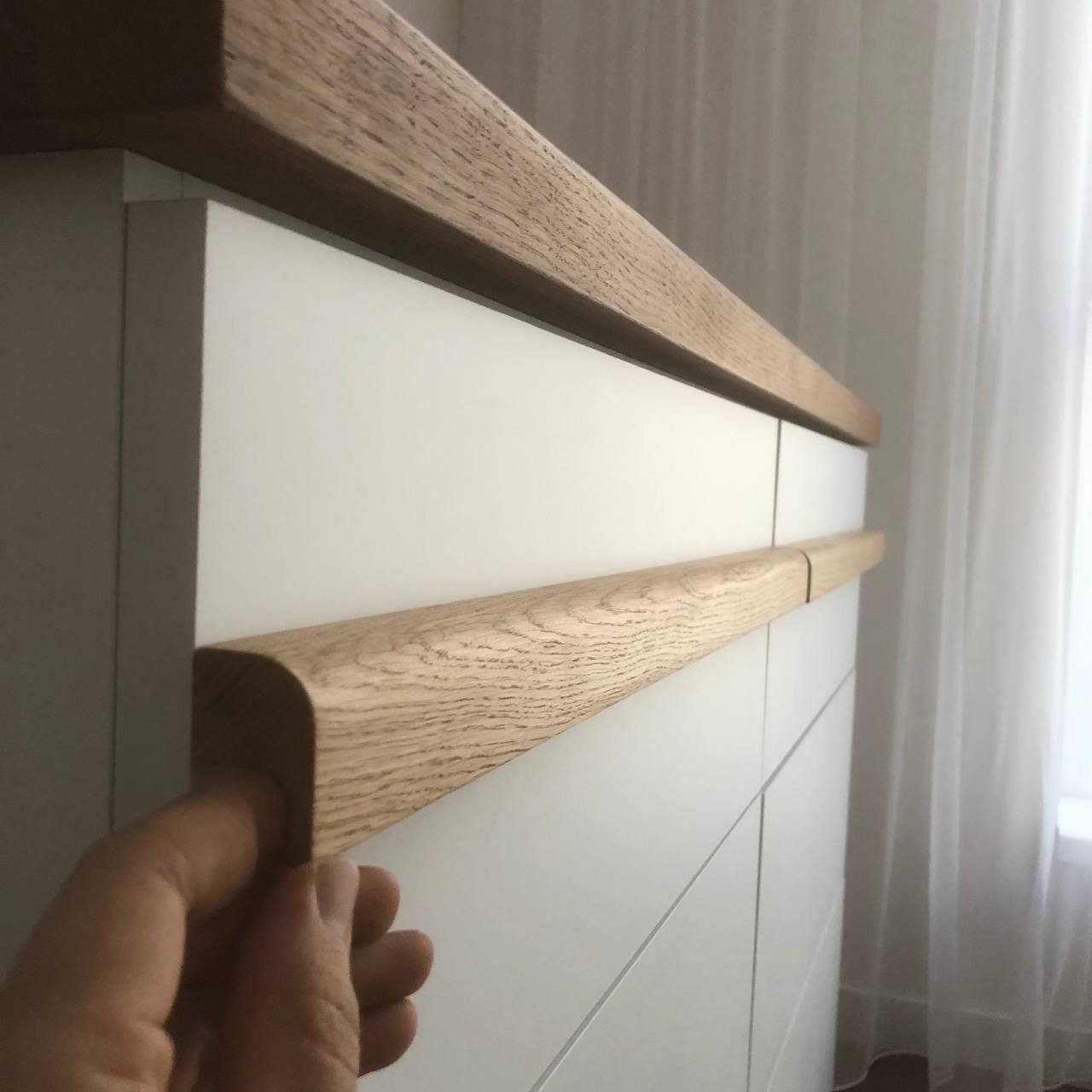 Long Oak Cabinet Handle – 20 to 25 Inch Minimalist Wooden Drawer Pull