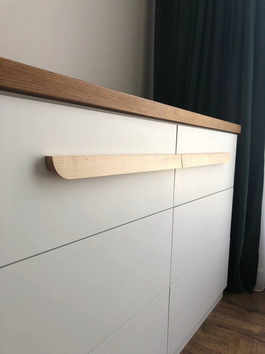 Maple Cabinet Handle Pair – Long Minimalist Wooden Drawer Pulls (Left & Right)