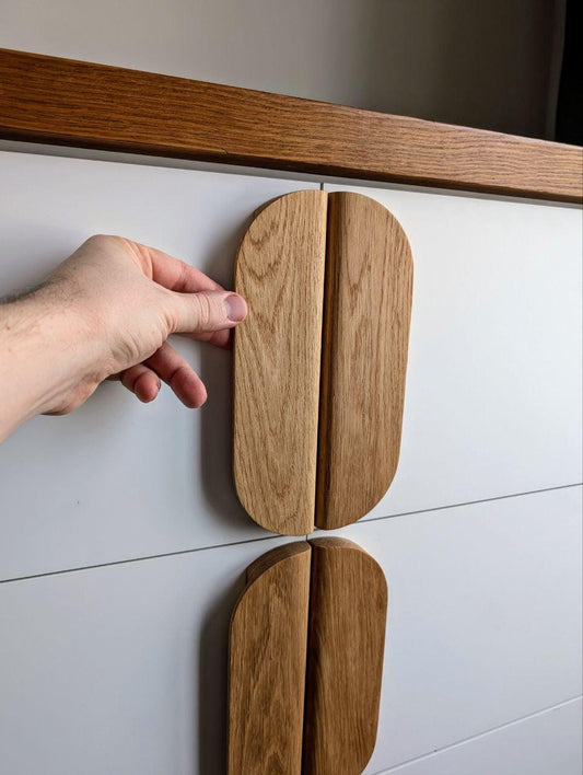 Wide Oak Cabinet Handle – Long Minimalist Wooden Drawer Pull (Single Piece)