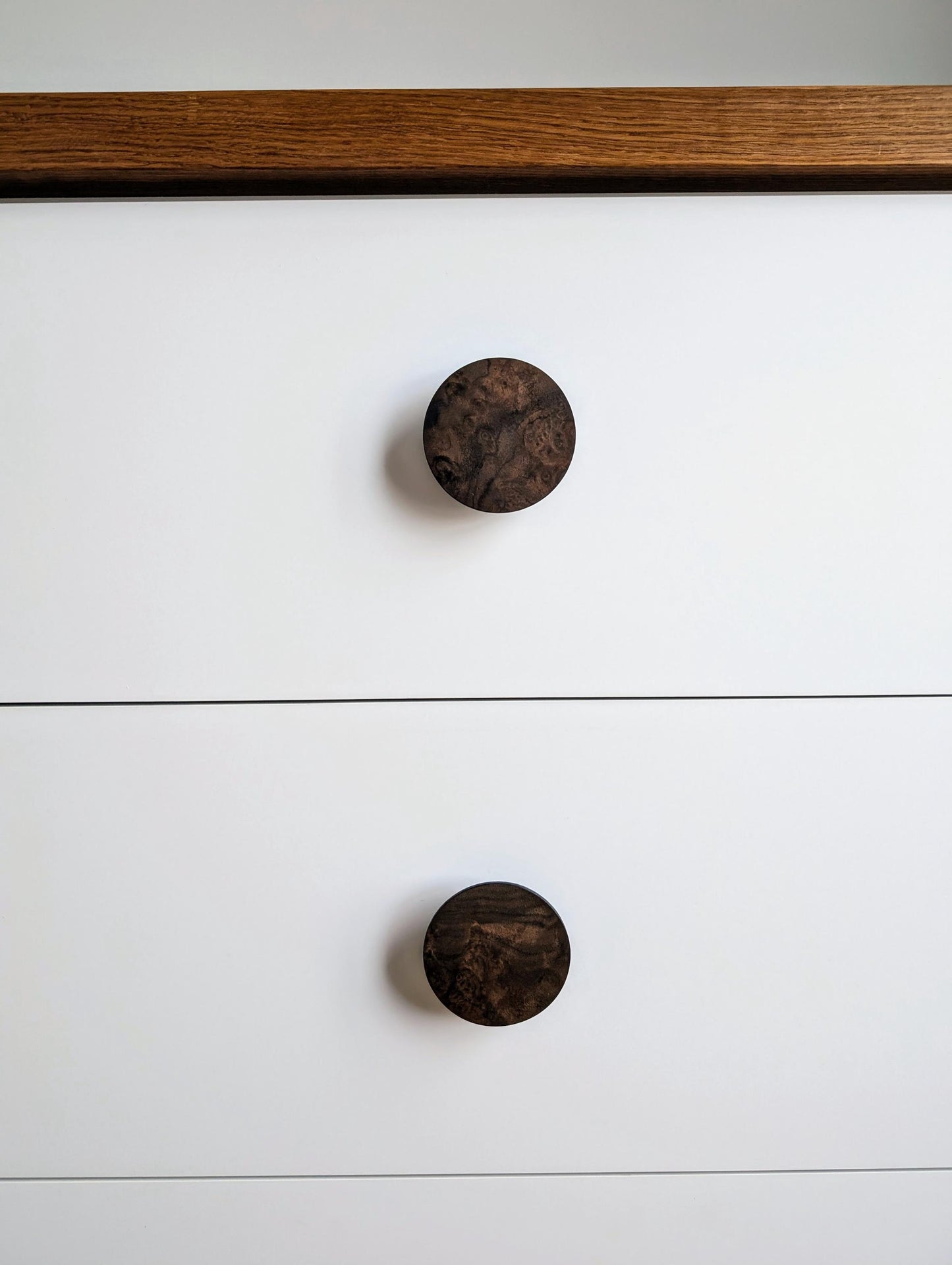 American Walnut Veneer Knob – Round Wooden Drawer Pull