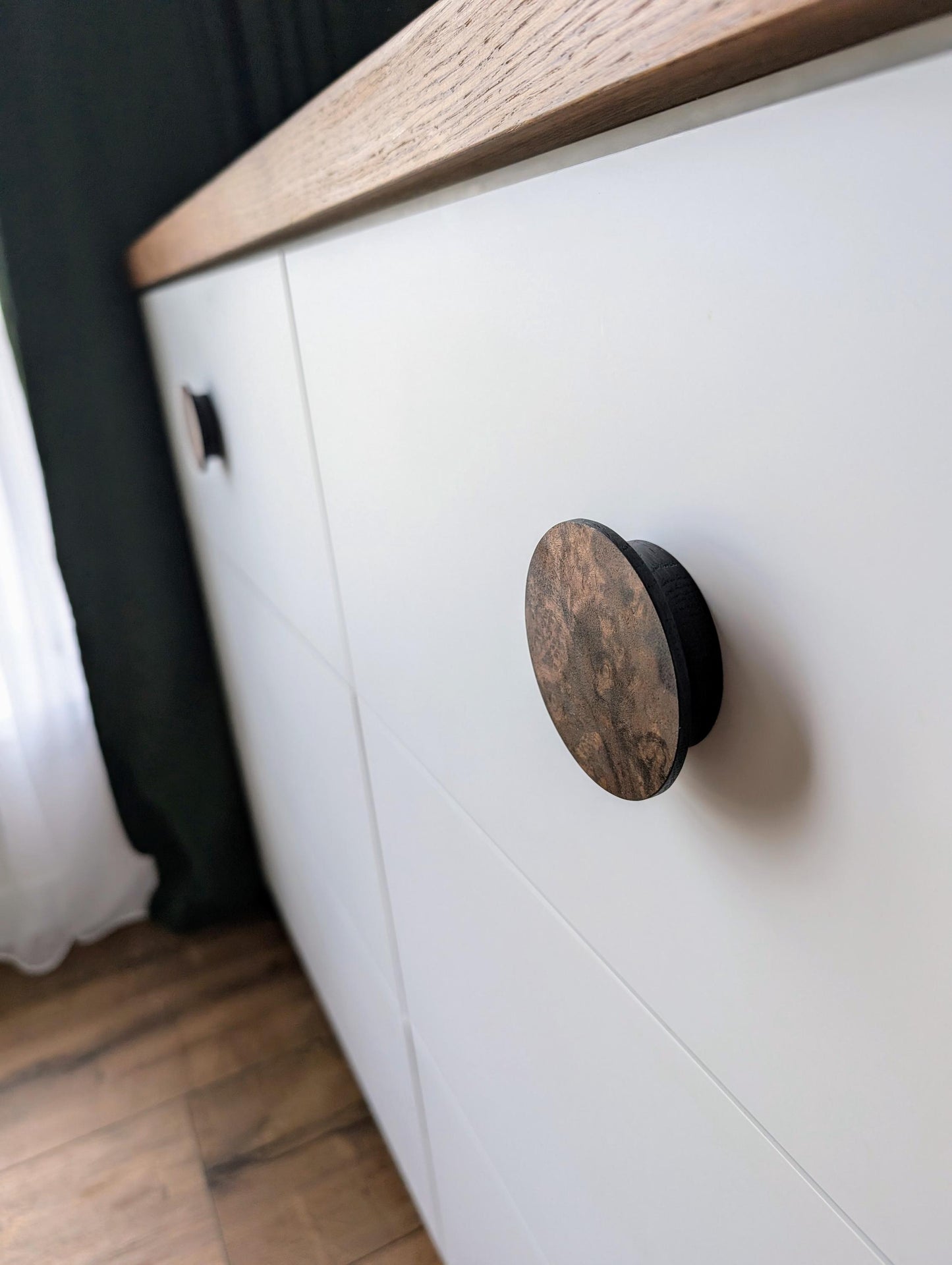 American Walnut Veneer Knob – Round Wooden Drawer Pull